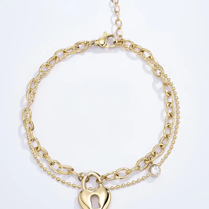 23. Armband - Heart Locked Double - RVS - Goud