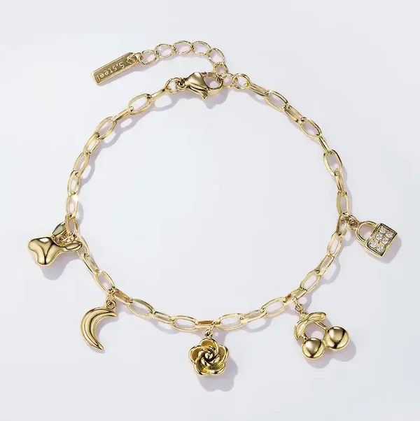 15. Armband - Charms Hip - RVS - Goud