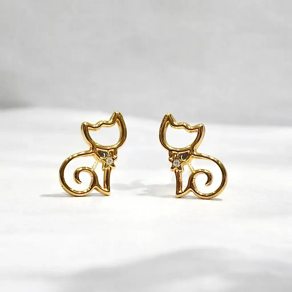 12. Oorbellen - Cat - RVS - Goud