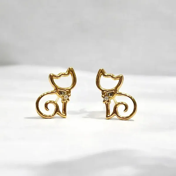 12. Oorbellen - Cat - RVS - Goud