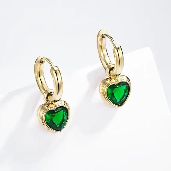 14. Oorbellen - Green Heart Ring - RVS - Goud