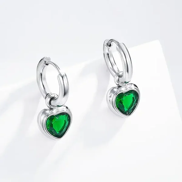 05. - Oorbellen - Green Heart Rings - RVS - Zilver