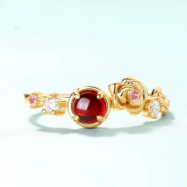 61. Ring - Flower Granaat - 925 - Kies je kleur