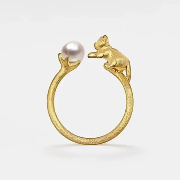 66. Ring - Cat & Pearl - 925 - Goud
