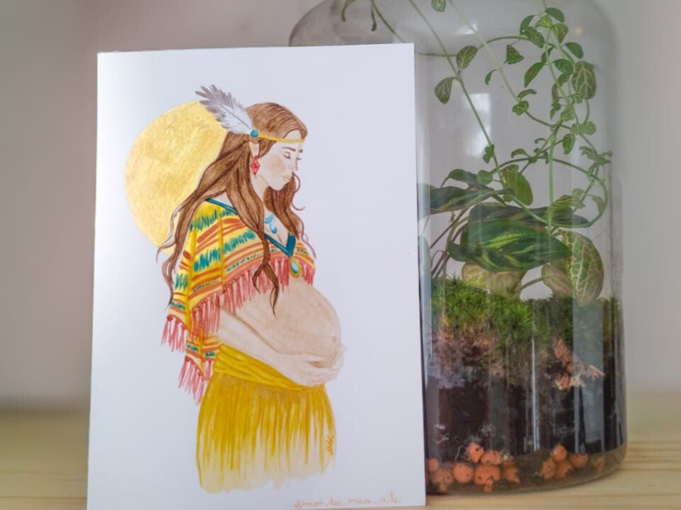 illustration aquarelle maman grossesse indienne
