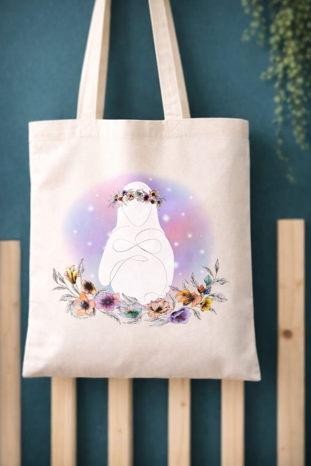 cadeau naissance sac totebag illustré maternité grossesse fleurit floral maman cadeau naissance cadeau accompagnant périnatal  sage femme doula