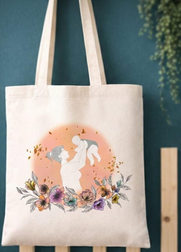 sac cabas totebag illustration maman bébé  