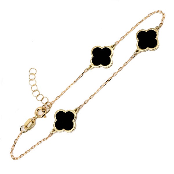 Armband "Blume Onyx" 1,0 mm 20 cm Gelbgold