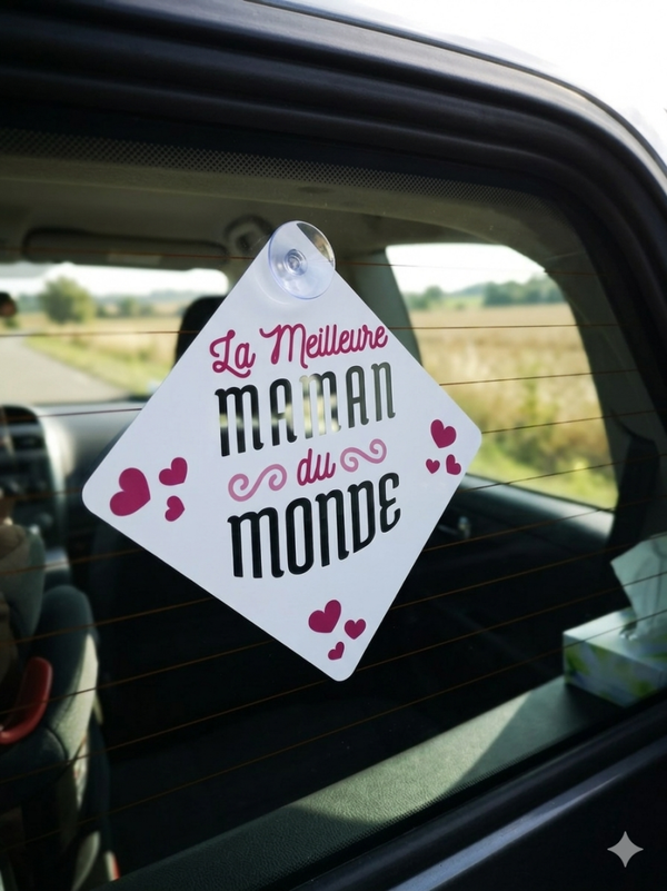 Panneau de voiture à ventouse "La Meilleure Maman du Monde"