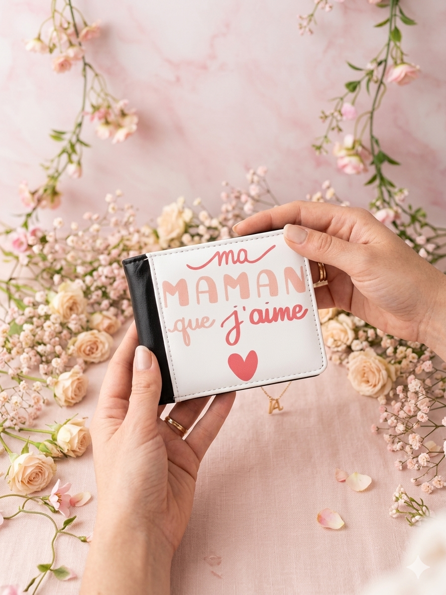 Portefeuille Élégant "Ma maman que j'aime" – Douceur et Pratique