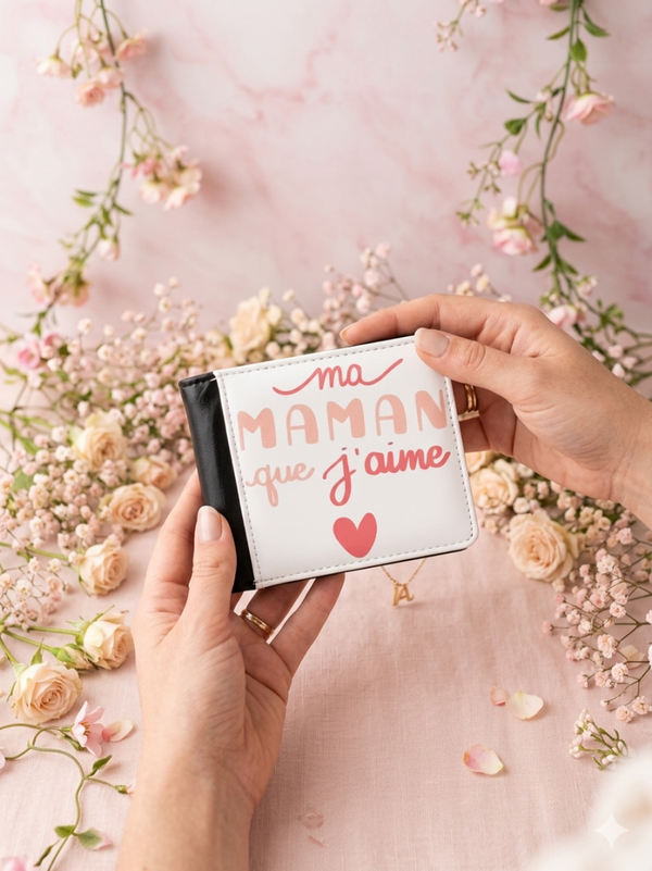 Portefeuille Élégant "Ma maman que j'aime" – Douceur et Pratique