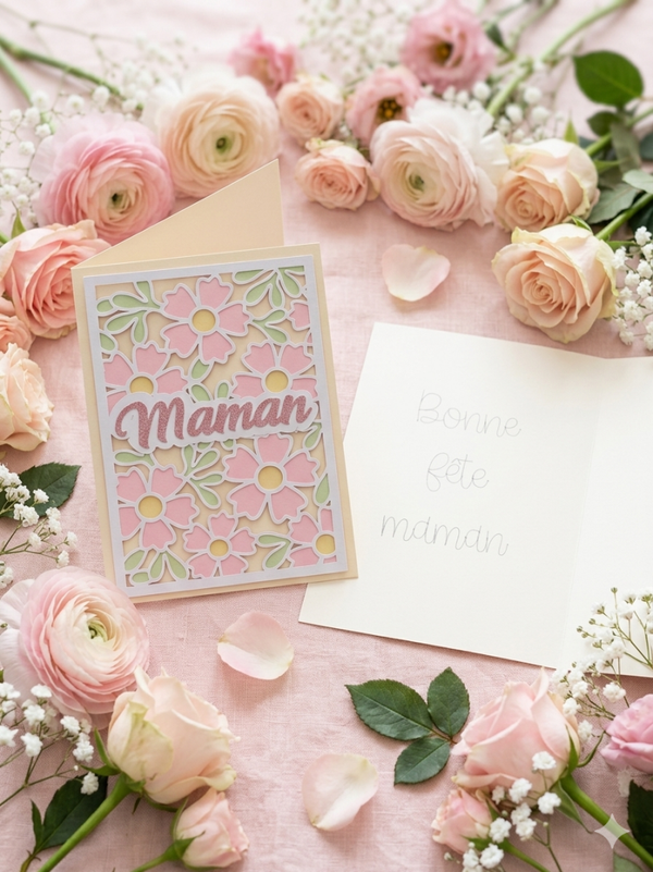 Carte de Vœux Découpée "Maman" – Un Écrin de Fleurs