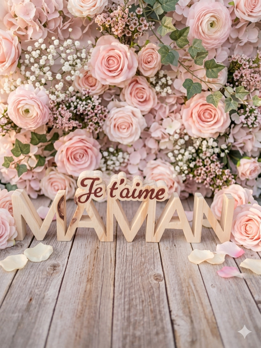 Décoration en bois naturel « Je t'aime Maman »