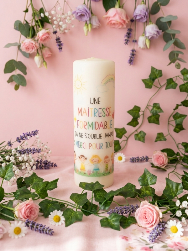 Grande Bougie Décorative "Merci" – 25 cm de douceur