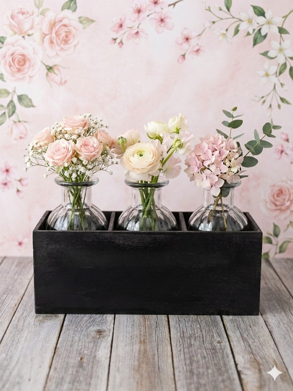 🌸 Soliflore bois noir 3 vases (sans fleurs)
