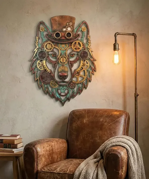 Art mural en métal loup steampunk