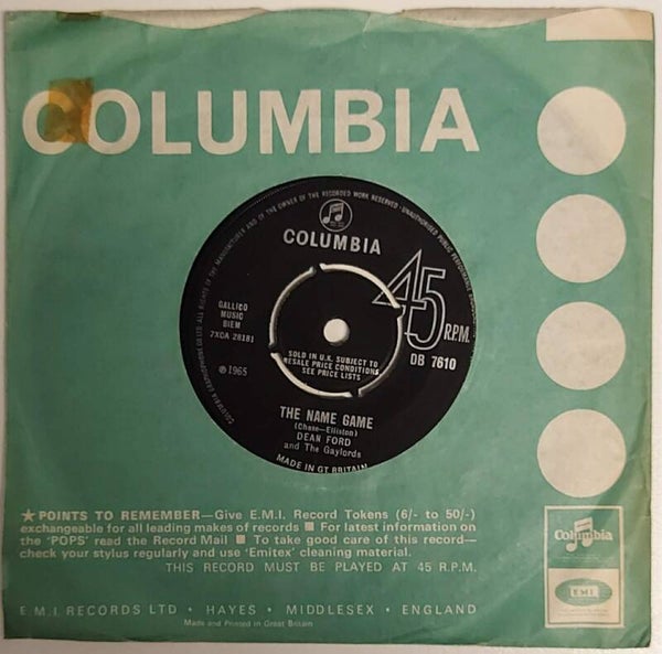 Dean Ford And The Gaylords – The Name Game (7")