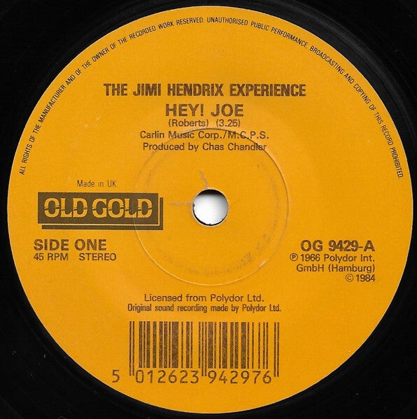 he Jimi Hendrix Experience – Hey! Joe / Stone Free (7")