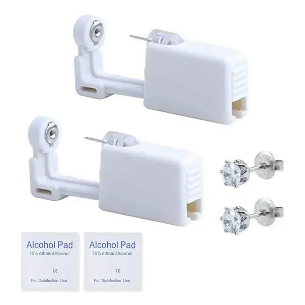 2pcs Disposable Ear Piercing Kit with Preloaded Earrings, Quick and Painless Ear Gun Tool Set Including Alcohol Pads