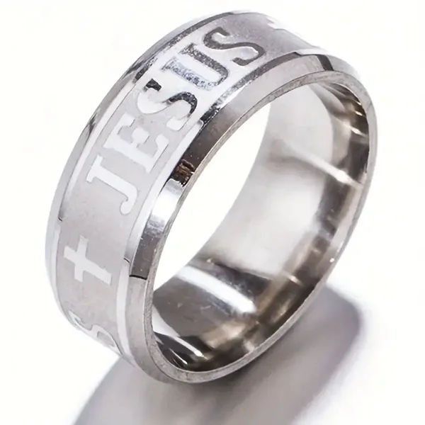 1 Stainless Steel Men's Jesus Cross Engraved Ring - Retro Religious Wedding Band, Durable Christian Jewelry Gift for Him, Anniversary & Faith-Based Occasions, Classic Band, Highquality Band, Faith Community