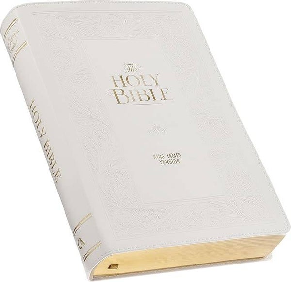 KJV Holy Bible, Giant Print Standard Size Red Letter Edition, Thumb Index Tabs & Ribbon Marker, King James Version, Vegan Leather, White Floral, 14 pt. Type (KJV Standard GP Editions)