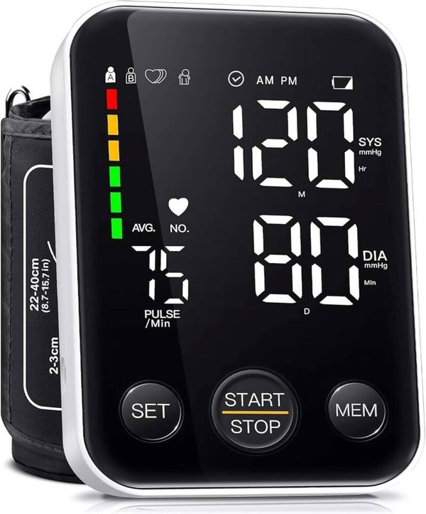 Oklar Blood Pressure Monitor Upper Arm Monitors for Home Use BP Machine Sphygmomanometer with 2x120 Reading Memory Adjustable Arm Cuff 8.7"-15.7" Large Display with LED Background Light Storage Bag Black With Backlight