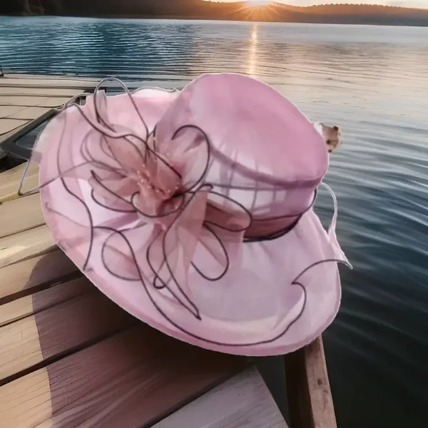 Ladies Women's Pink Summer Sun Wide Brim Church Hat