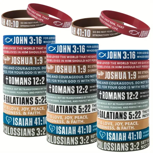 Pack Christian Bible Verse Bracelets, Religious Scripture Wristbands, Plastic Party Favors, Inspirational Bible Verses Gifts for Men & Women, Bulk Office & Sunday Christian Accessories