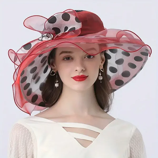 European and American Style Polka Dot Decorative Wide Brim Hat