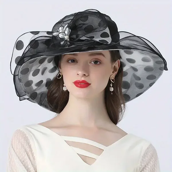 European and American Style Polka Dot Decorative Wide Brim Hat
