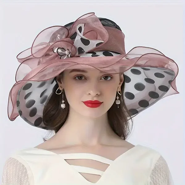 European and American Style Polka Dot Decorative Wide Brim Hat Women's