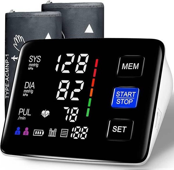 Blood Pressure Monitor, 9-17'' & 13-21'' Extra Large Blood Pressure Cuff Upper Arm, LED Color Backlit Screen Automatic Digital Blood Pressure Machine with USB Cable and 4 AAA Batteries