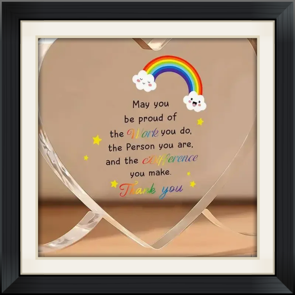 [2D Flat] Inspirational Acrylic Heart Plaque - Unique Thank You Gift for Colleagues, Teachers, Bosses, Secretaries, Nurses, Moms & Volunteers - Colorful Rainbow & Cloud Design, Desktop Decor