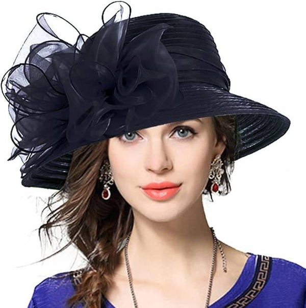 VECRY Lady Derby Dress Church Cloche Hat Bow Bucket Wedding Bowler Hats Black