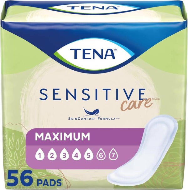 TENA Sensitive Care Maximum Absorbency Incontinence/Bladder Control Pad for Women, Regular Length, 56 Count Regular 56