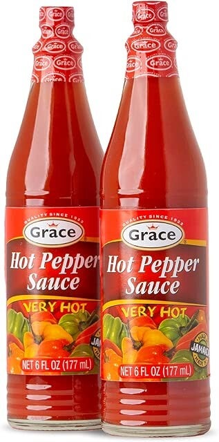 Grace Hot Pepper Sauce 6oz - 2 Pack Hot Sauce Bottles - Jamaican Scotch Bonnet Pepper Sauce - Caribbean Hot Sauce made with Scotch Bonnet Peppers & West Indian Hot Peppers Very Hot (Two 6oz Bottles)