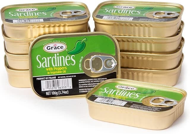 Grace Sardines with Pepper In Vegetable Oil 3.74oz - 12  Pack - Best Canned Sardines Sardines with Pepper (12 Pack)