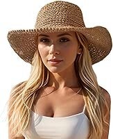 Floppy Big Beach Straw Hats for Women Foldable Summer Wide Brim Packable Sun Hat Womens Travel Straw Fedora Hat 7 1/8-7 1/4 Khaki-4