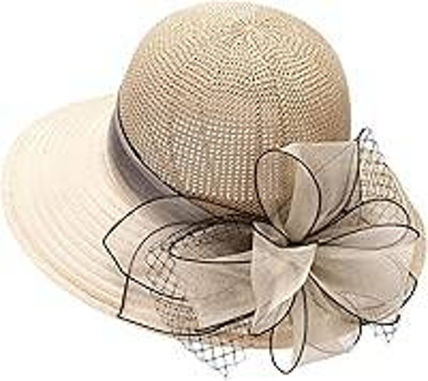 KORADI Women Organza Kentucky Derby Hat Fascinators Bucket Bowler Hat for Tea Party Bridal Wedding Church Dress Hat Sun Cap One Size Beige