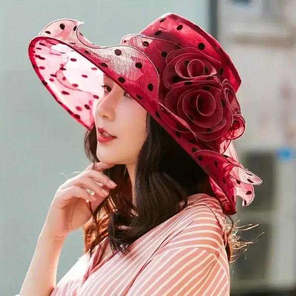 Women'S Summer Large Brimmed Gauze Sun Hat,