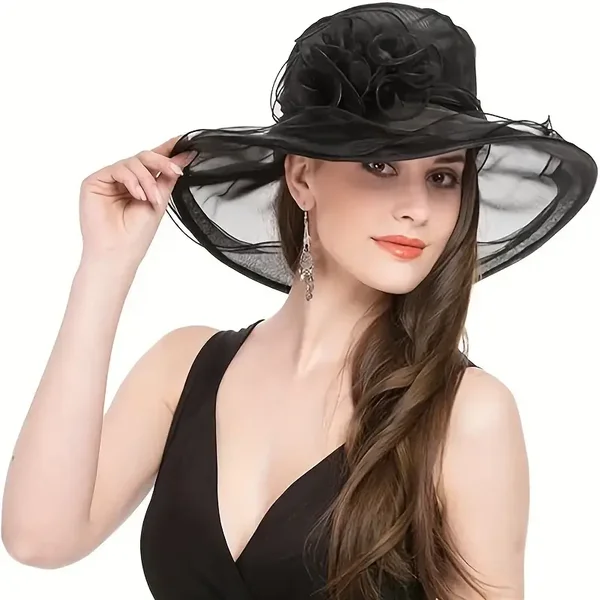 [Elegant Floral] Women's Organza Wide Brim Hat -