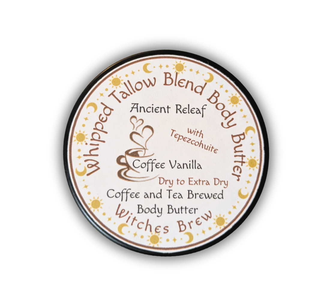 Coffee and Tea Brewed Whipped Tallow Blend Body Butter with Tepezcohuite, Dry to Extra Dry,Coffee Vanilla