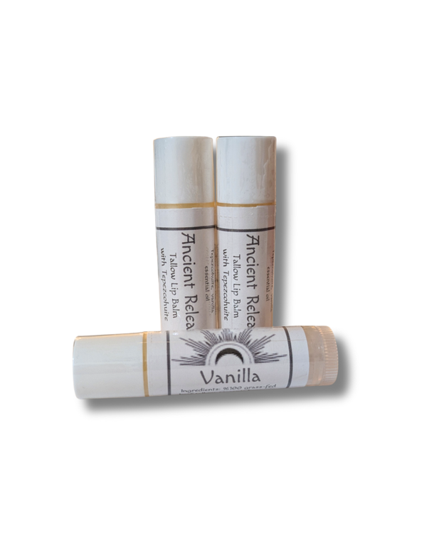 Tallow Blend Lip Balm with Tepezcohuite, Vanilla 3 Pack