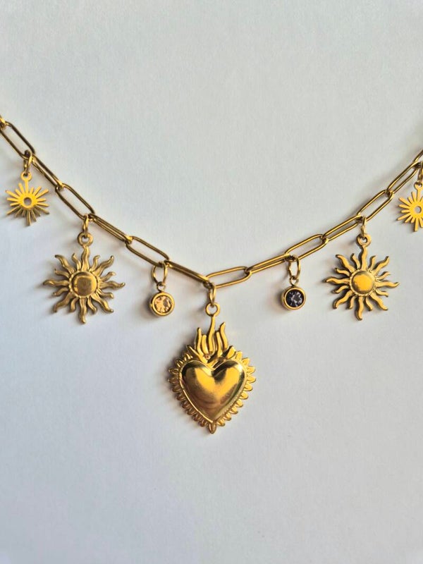 COLLIER GRIGRIS CÉLESTES CŒUR SOLEIL