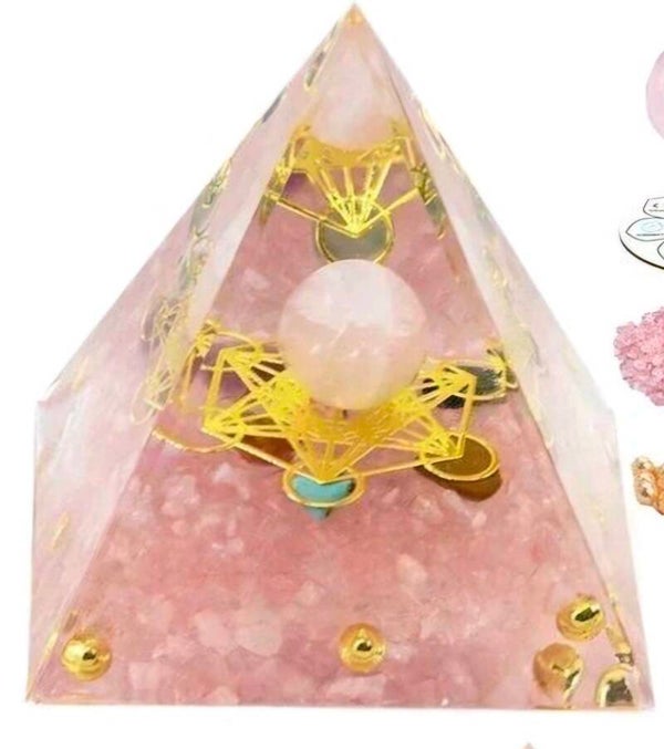 PYRAMIDE ORGONITE QUARTZ ROSE MÉTATRON