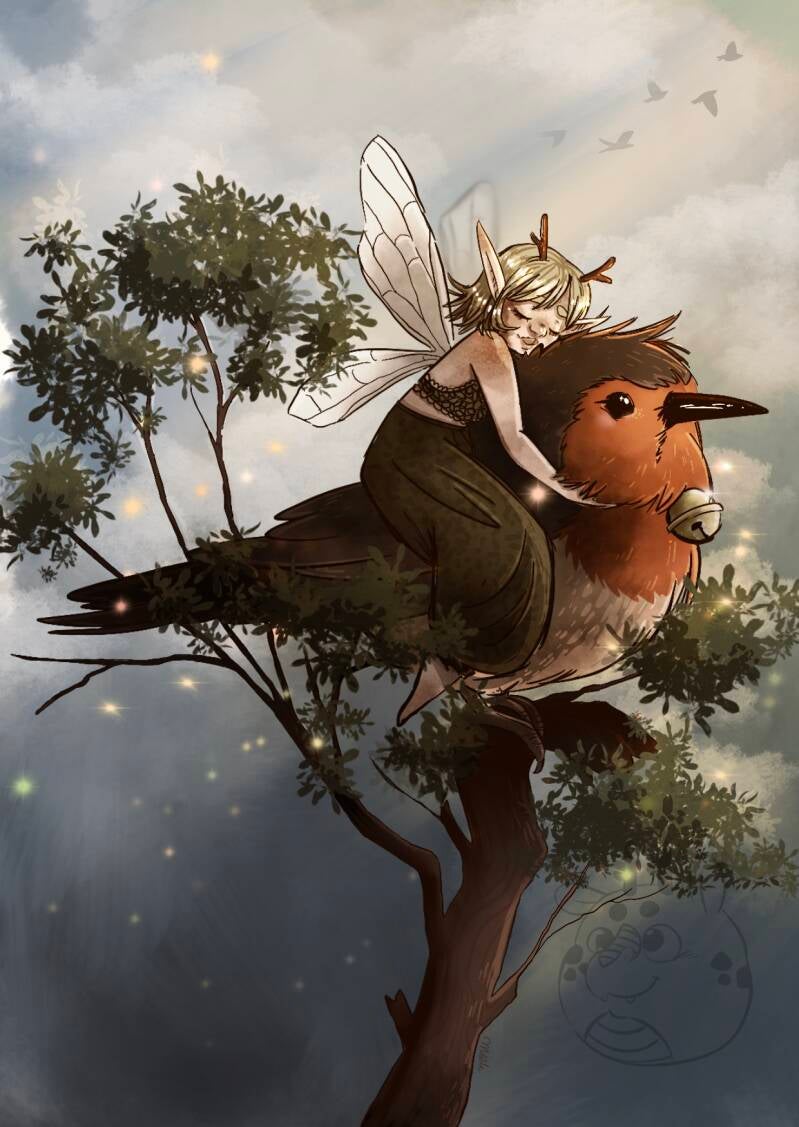 Je kan de liefde die dit elfje heeft voor haar roodborstje voelen 