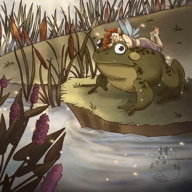 Op een heerlijke zomerdag ligt ze samen met haar beste vriend de kikker te genieten aan de rand van het water