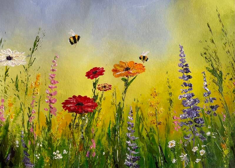 Wildflower Meadow - acrylic painting by Seasons Art class - art group Darlington 