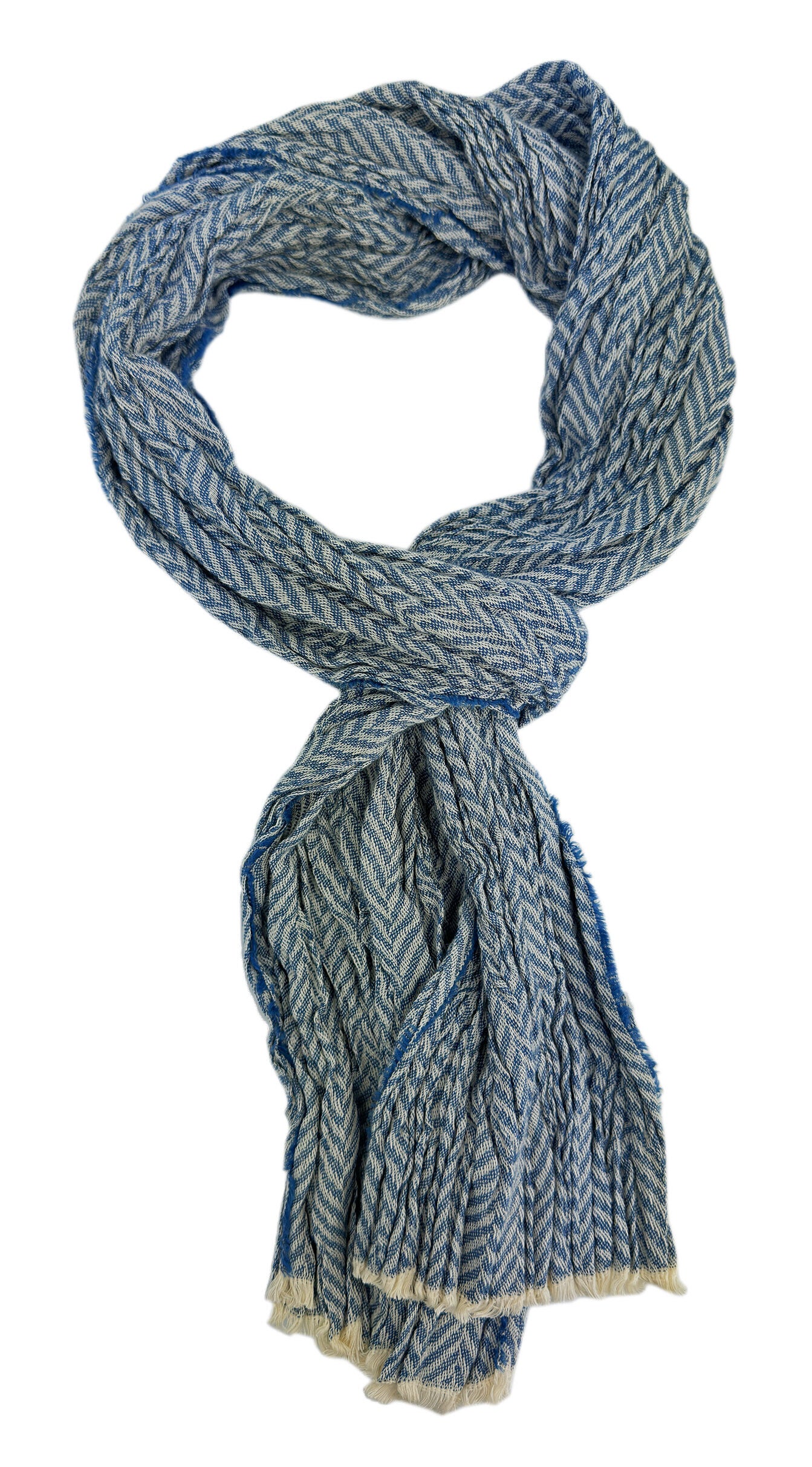Sommerschal Webschal Herrenschal Unisex aus Baumwolle /Polyester Fischgrat Muster nachtblau weiß