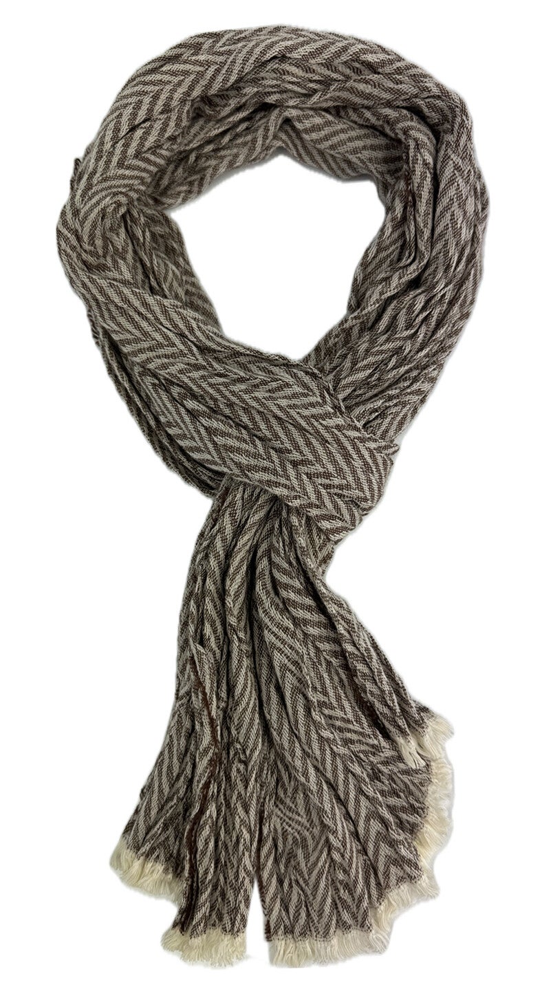 Baumwollschal Sommerschal Knitterlook modisch Fischgrätmuster braun weiß 100% Bauwolle